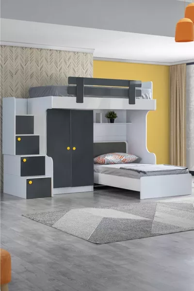 سرير بطابقين، سرير بطابقين مع خزانة ميتريس، أنثراسيت