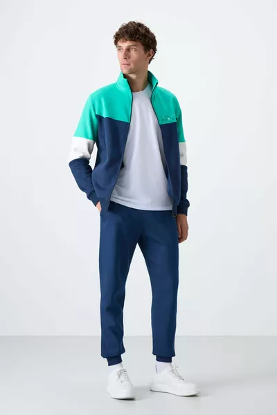 Indigo Hoge Kraag Kleurverloop Fleece Voering Heren Trainingspak - 