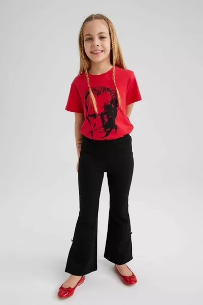 T-shirt rouge pour fille à manches courtes avec col en vélo et imprimé Atatürk sm