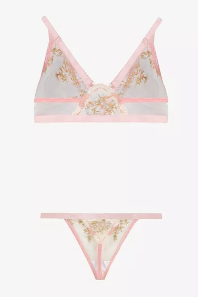 طقم صدرية نسائية بدون حشوة مزين بالدانتيل وشكل الأزهار