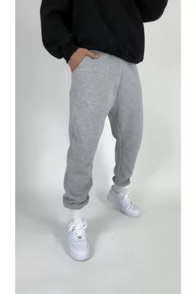 سروال رياضي بقصة مستقيمة ولون موحد