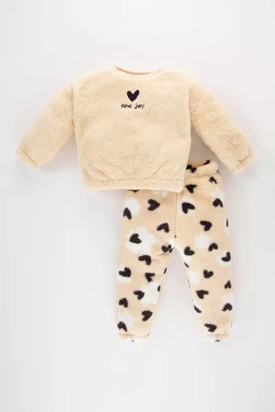 Baby Girl Heart Pattern Plush Sweatshirt and Sweatpants 2-Piece Set au