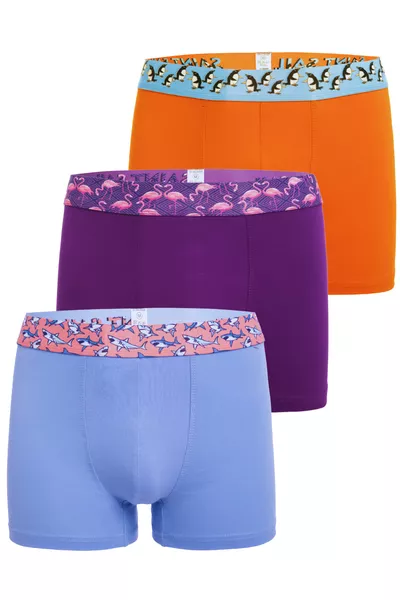 Cotton Stretch Fabric Printed Colorful Pattern 3-Piece Men's Boxer Set