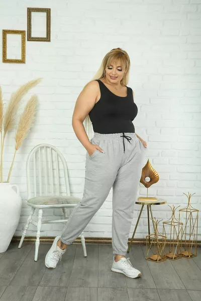 Women's Plus Size Gray Sweatpants, Double Knit with Lycra