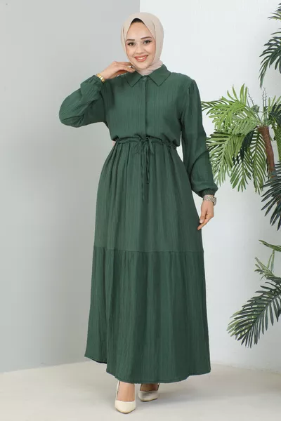 Lara Yarım Düğmeli Gömlek Yaka Elbise