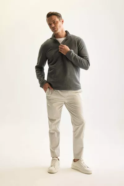 Anthracite Non-Pilling Cold-Resistant Regular Fit Stand Collar Zip-Up Fleece Sweatshirt AZNS