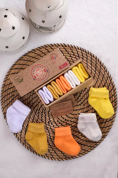 جوارب أطفال عضوية من القطن الطبيعي للجنسين، مجموعة من 5 أزواج في علبة، فاخرة للمولود الجديد