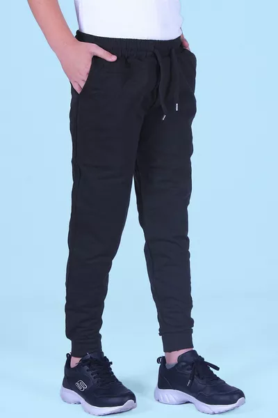 Pantaloni della tuta da ragazzo modello jogger a tinta unita in nero-antracite-blu scuro con doppie tasche