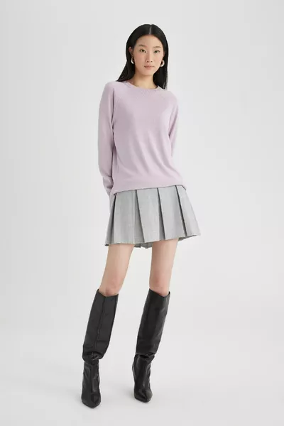 Regular Fit Soft-Textured Crew Neck Raglan Sleeve Basic Plain Knit Sweater wn