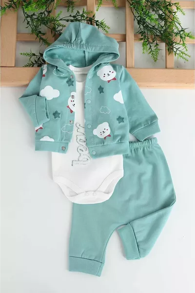 طقم رضّاعات صيفي من 3 قطع مزين بدب صغير للمواليد الذكور / طقم قميص وسروال للمواليد