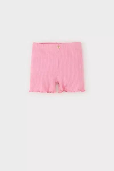 Girls' Baby Ribbed Kaşkorse Shorts with Elastic Waist SM