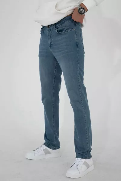 Men's Blue Regular Fit Stretch Denim Jean Pants Franz