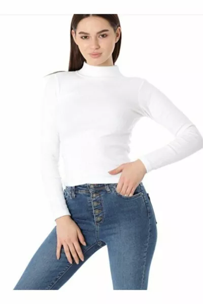 Kadın Uzunkollu Yarım Balıkçı Licralı Penye Badi