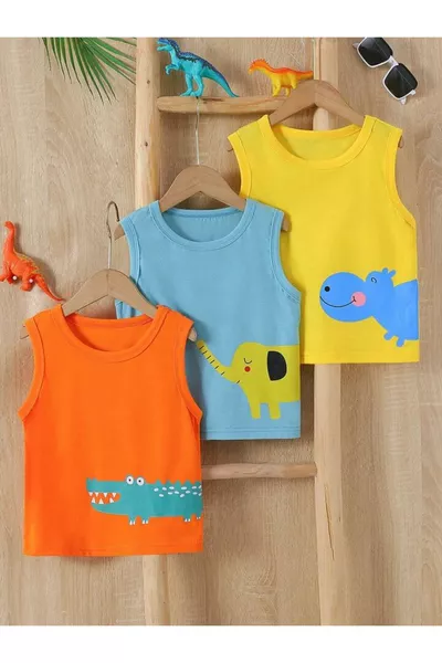 قميص داخلي صبي برتقالي بطبعة ديناصور % قطن مجموعة من 3