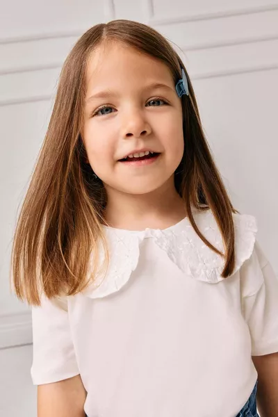 Бебешка блузка с дантелена яка и къс ръкав за момиче SM