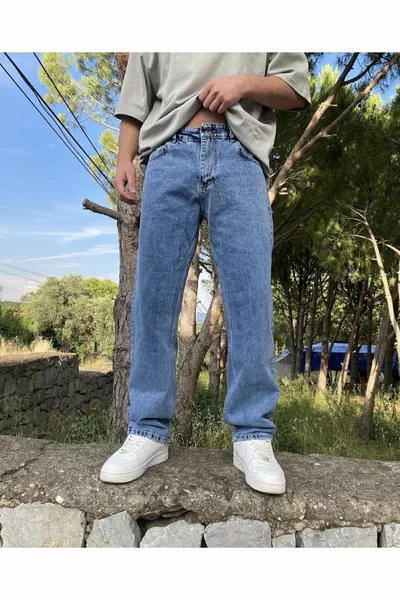 Washed Blue Baggy Jeans