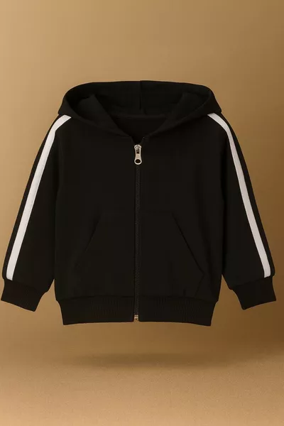 Sportanzug für Babys 2-teilig mit Seitestreifen, Kängurutasche und Reißverschluss