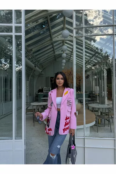 Women's Blazer Jacket with Embroidery Detail