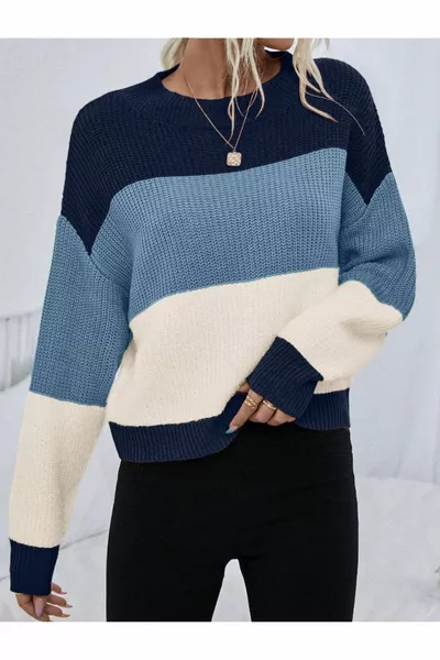 Dier Moda Damen Oversize Gestreifter Strickpullover, Gestreifter Pullover