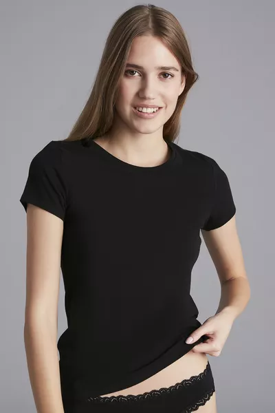 Warm Touch Zwart T-shirt met Korte Mouwen