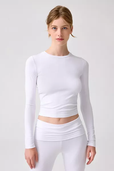 x Melodi Белая Длинный Рукав Короткая Блузка Приталенная