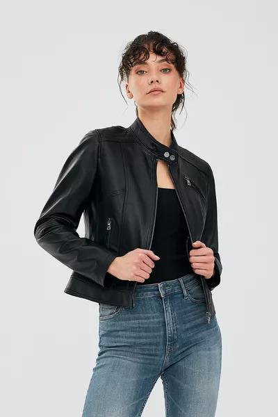Veste en cuir courte noire pour femme Kylie M