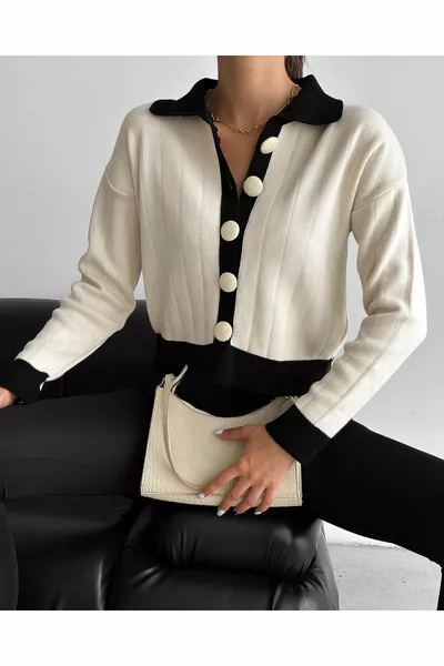 Women's Shirt Collar Capsule Buttoned Knit Cardigan