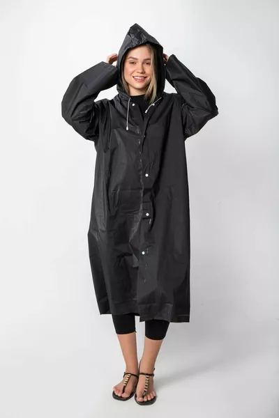 Veste de pluie femme homme avec capuche, boutons-pression, EVA noir, imperméable au vent et à l'eau r