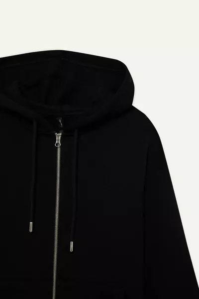 School Relax Fit Hooded Pocket Basic Plain Zip-Up Sweatshirt WN