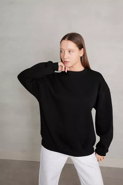 Rundhals-Fleece-Basic-Sweatshirt 