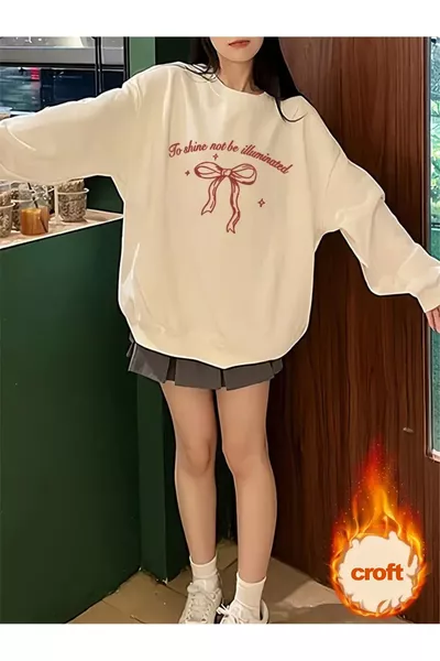 (3 ДОЛНИКА) Оувърсайз суитшърт с щампа 'To Shine' и кръгло деколте