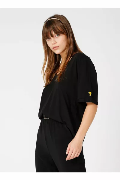 T-shirt oversize à col en V pour femme noire TALITA