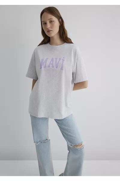 Logo Printed Grey T-Shirt Oversize / Loose Fit 