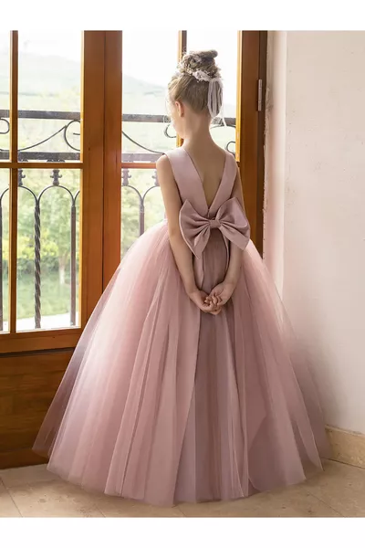 Robe de bal en tulle avec perles et nœud en satin / Robe de princesse