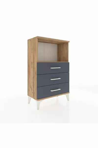 أرجس كومودينو رف واحد بثلاثة أدراج خشب الصنوبر - أنثراسيت