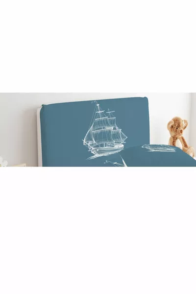Bettkopfkissenbezug Indigo Hintergrund Schiffzeichnung