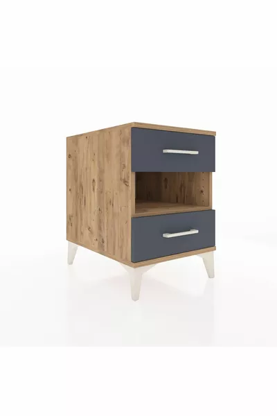 كرونوس كومودين ذو رف واحد ودرجين من خشب الصنوبر-أنترسايت