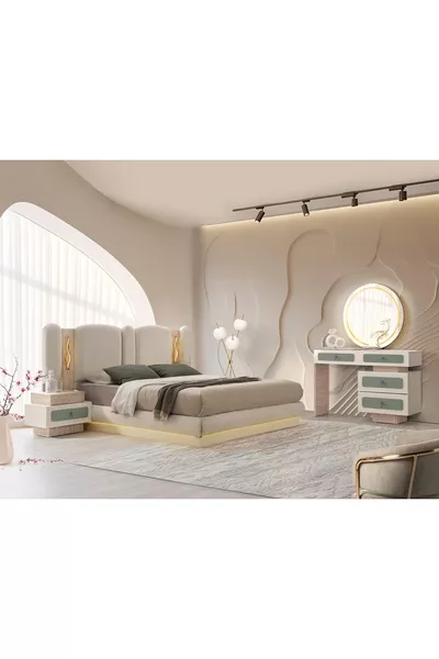 غرفة نوم بمصباح LED مصنوعة من MDF تركواز