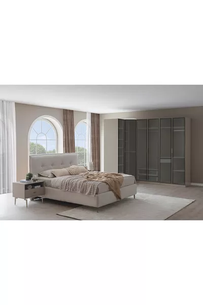 PANDOR NOX BEDROOM SET WITH GLASS, CORNER MODULE, CREAM