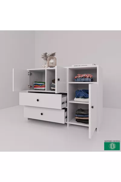 خزانة متعددة الاستخدامات مع أدراج وأغطية ومساحة تخزين واسعة