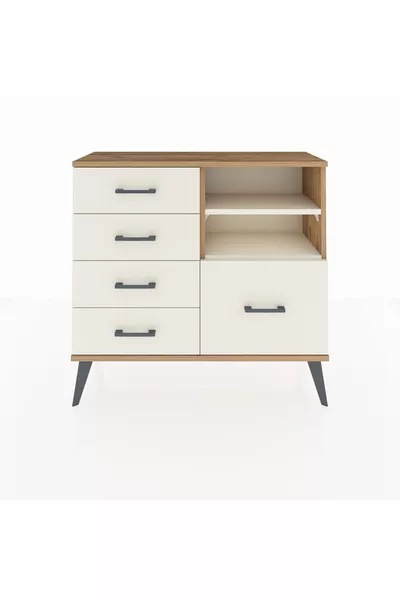 خزانة أرجس بدرجين وخمسة أدراج، من خشب الصنوبر والرخام الرملي