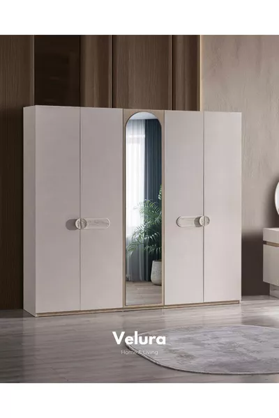 Спальный гарнитур Moon (шкаф с 5 дверцами + комод + тумбочка + кровать)