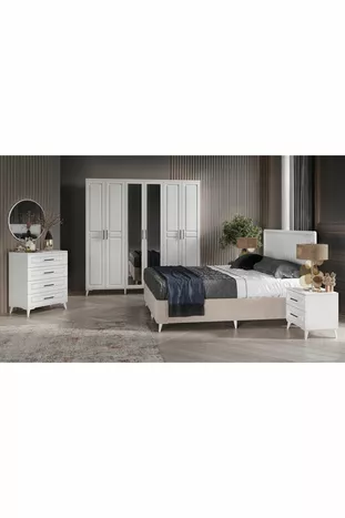 Ensemble de chambre à coucher blanc avec 6 portes en MDF Sport, montage gratuit, sommier inclus