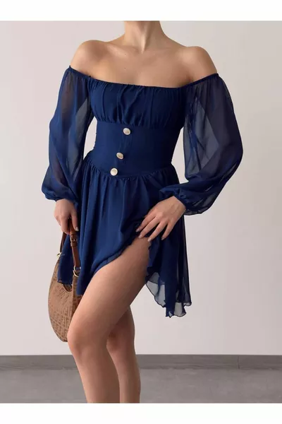 فستان شيفون قصير بتفصيل أزرار