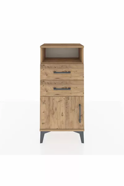 أرجيس كومودين رف واحد مع درجين و باب واحد خشب الصنوبر