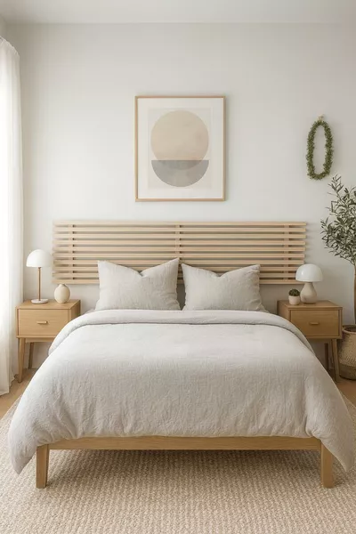 رأس سرير خشبي طبيعي صلب مع رفين، طبيعي صلب