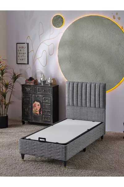 Эзги Одноместный комплект (основание + изголовье + матрас) 3 предмета (льняной серый)