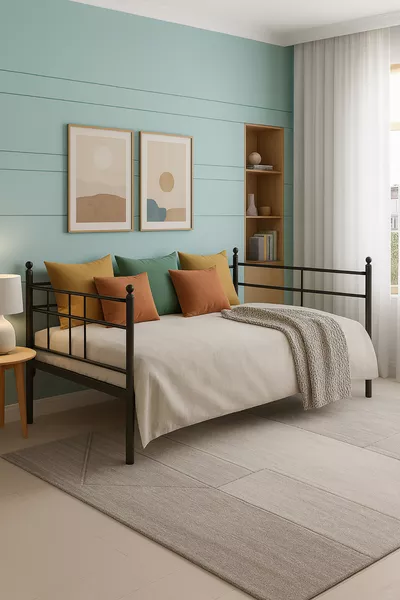 أريكة نهارية صوهو سرير فردي هيكل معدني باللون الأسود