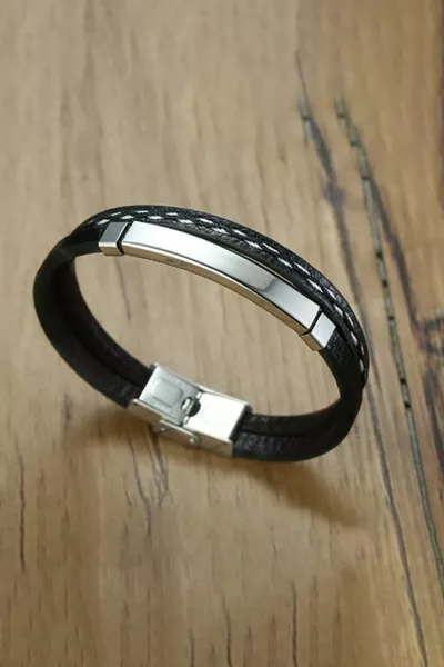 Ipc Coated Leather Steel Men's Bracelet by