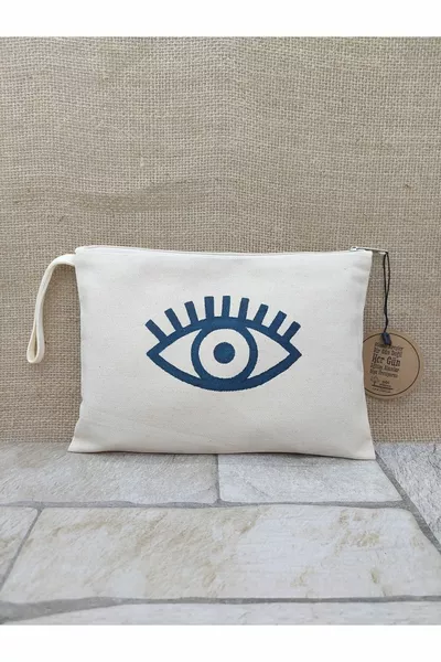 Tahta Baskı Göz Desenli Clutch ,portföy Çanta,makyaj Çantası